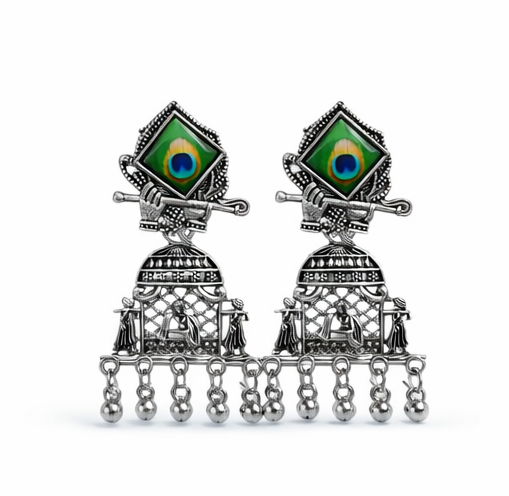 Elegant Silver Oxidized Jhumka Earrings – Traditional Peacock Design Statement Jewelry
