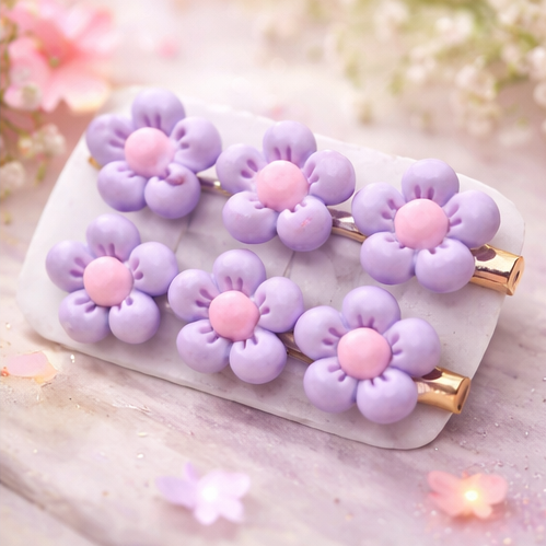 Cute Purple Flower Hair Clips Set – Floral Hair Accessories for Girls & Women