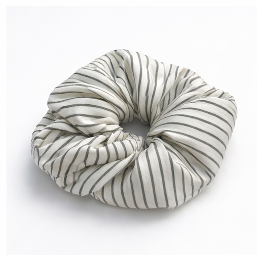 White Striped Satin Scrunchie – Elegant Hair Tie for Girls & Women