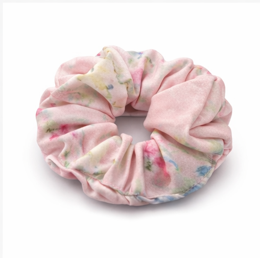Soft Pink Floral Printed Scrunchie with Comfortable Elastic Design for Women