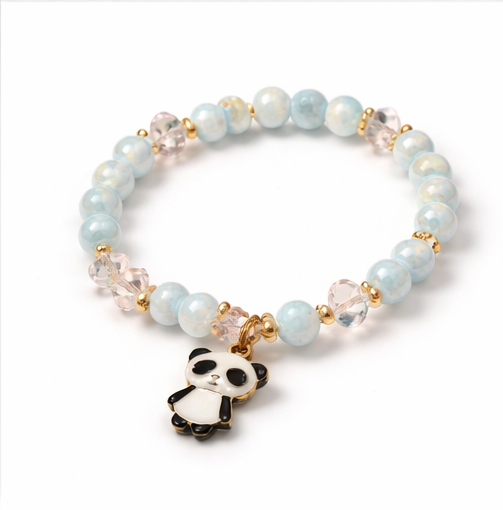 Pastel Blue Beaded Bracelet with Cute Charm & Gold Accent for Women