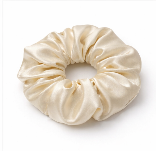 Elegant Cream Satin Scrunchie with Soft Glossy Finish for Women