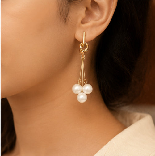 Gold Plated Pearl Drop Earrings for Women | Elegant Knot Design Dangle Earrings | Lightweight Party, Wedding & Daily Wear Jewellery