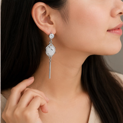 Silver Plated CZ Stone Geometric Drop Earrings for Women | Elegant White Crystal Dangle Earrings | Lightweight Party Wear Earrings for Wedding, Office & Daily Wear