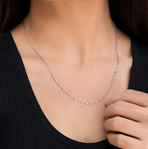 Product Name + Silver Chain Necklace | Polished Flat Link Design | Slim Silver Finish | Stylish Daily Wear, Party & Festive Jewellery