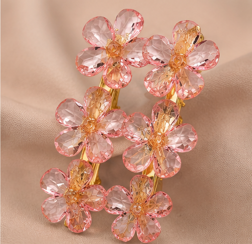 Cute Pink Flower Hair Clips Set – Floral Hair Accessories for Girls & Women