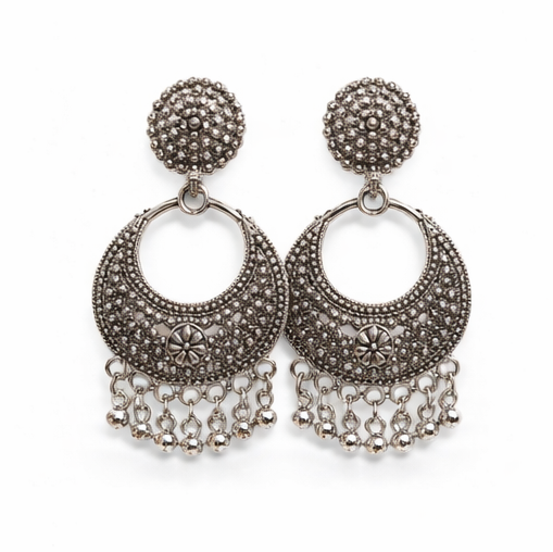 Elegant Silver Oxidized Jhumka Earrings – Traditional Peacock Design Statement Jewelry