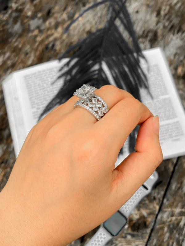 Silver-Plated Adjustable Princess Cut CZ Statement Ring for Women |AD Ring 66