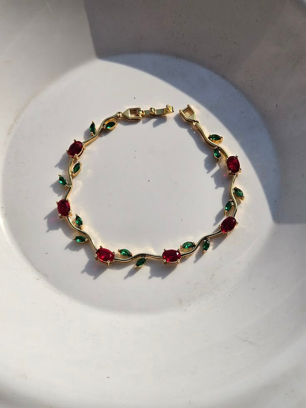 Royal Ruby Vine Bracelet – Elegant Red & Green Tulip Bracelet